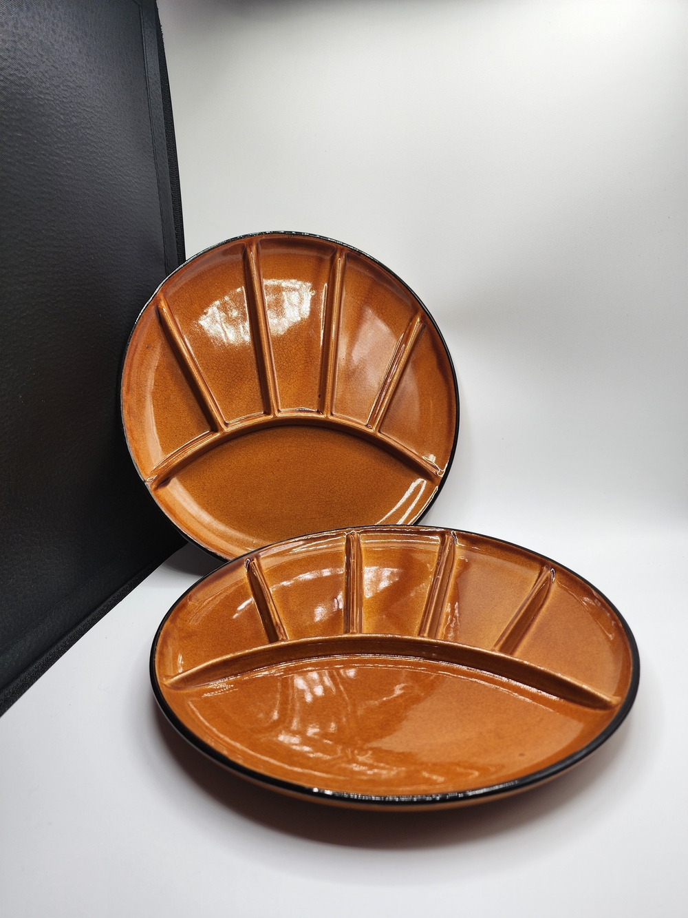 Vintage Ceramic Divided Sushi Fondu Serving Plates - Set of 2